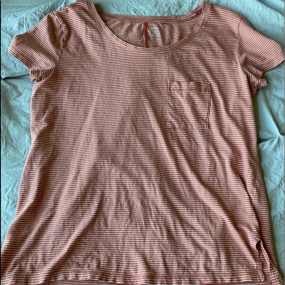 pink and white striped flowy shirt